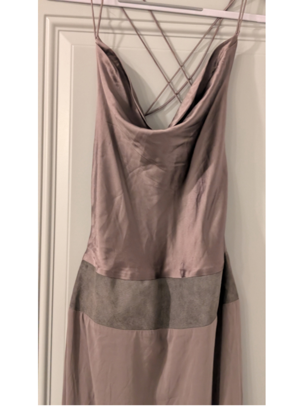Nicole Miller Collection Silk Leather Strappy Back Maxi Evening Gown Size 6 - Picture 2 of 15